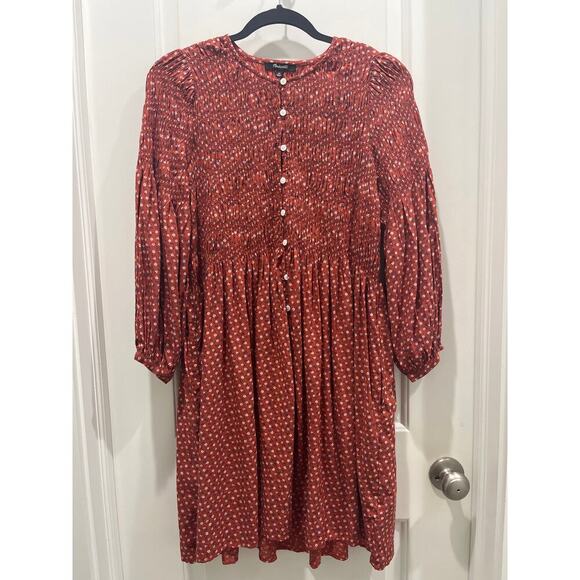 Madewell Challis Red Button-Front Mini Dress in Tiny Daisy Sz XS - Picture 2 of 11